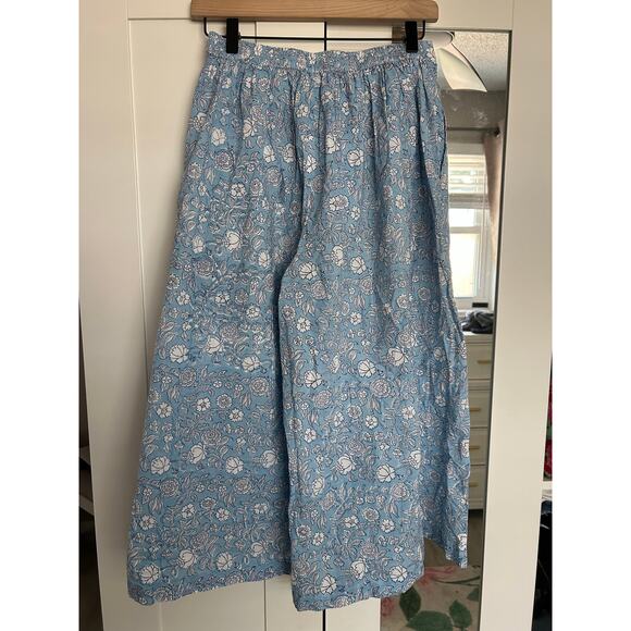 Anokhi Block Print Wide Leg Cropped Pants Blue Sz Medium - Picture 6 of 6